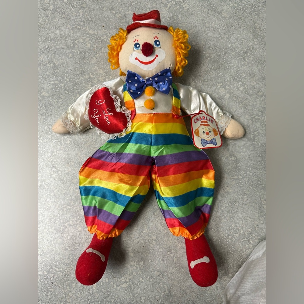 Vintage RUSS 15" Charlie Clown Doll #719 Rainbow Plush Stuffed Floppy Toy OBO